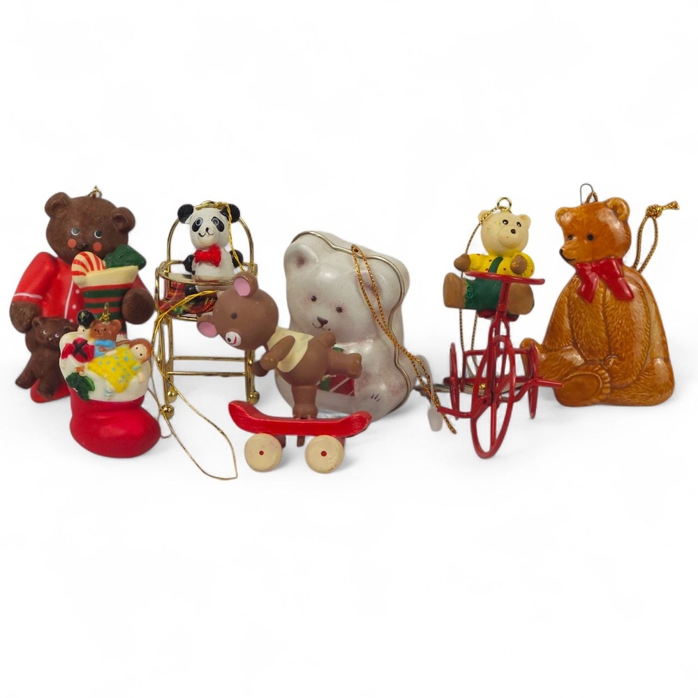 Vtg 1980s Bear Ornament Lot 7 Hallmark Schmid Gordon Fraser Panda Skateboard